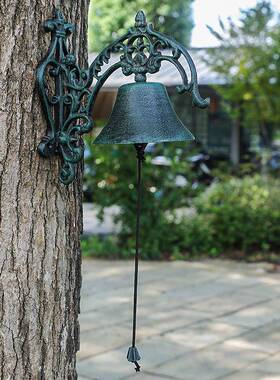 墅SLK欧式怀旧复古花铁纹风铃挂居件手摇门铃艺铃铛别庭院家装饰