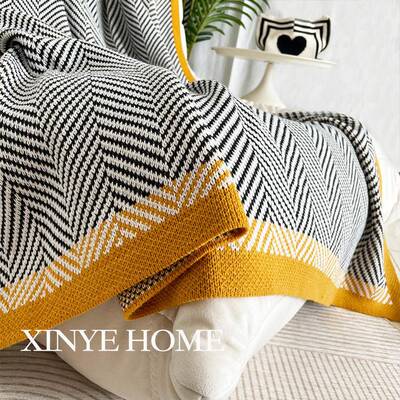 北欧风肩条纹盖毯空房调披四办公室午睡沙UWI发盖毯床尾毯季定制