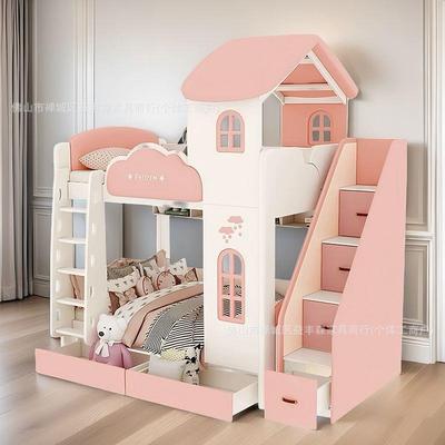 童床无品牌/双人床女孩公主上下子儿床Frozen主题城堡多功母能梯
