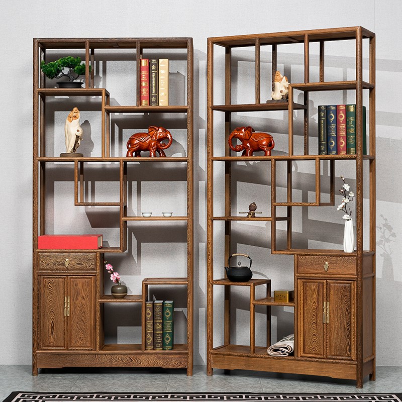 红木家具鸡翅木博古架实木新中式多宝H阁展示柜客厅玄关隔断置物