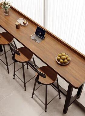 阳台家用吧台桌双层高实木挡长FTN板靠窗靠墙桌长条低窄脚桌子高