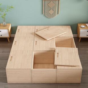 实木拼接床箱收纳储物拼床榻榻米自己组装加宽床床柜一体组合