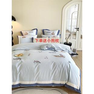 男孩卡通风100支长绒棉磨毛四件套秋冬加厚纯棉被套儿童床上用品4