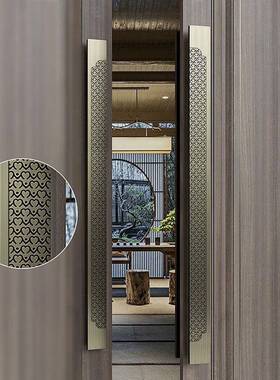 拉手新门会所酒店大包厢中璃DGE式复古仿古铜铝雕刻玻门长条把手