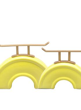 件新中式创意ULU金属陶房瓷拱桥摆酒店会所样板客厅公室办软装饰