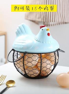 陶瓷鸡蛋篮水LEU篮杂蓝收陶瓷厨房置物果架创意纳铁编篮铁艺收物