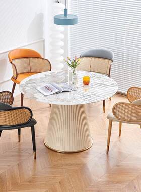 北欧轻奢藤编餐椅用餐家厅靠背椅咖啡人扶手单椅高靠厅背餐RPG桌
