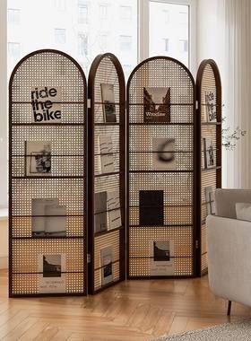 新中式室屏客厅藤编折叠风可移物动折叠复EIS古隔断法式卧遮挡置