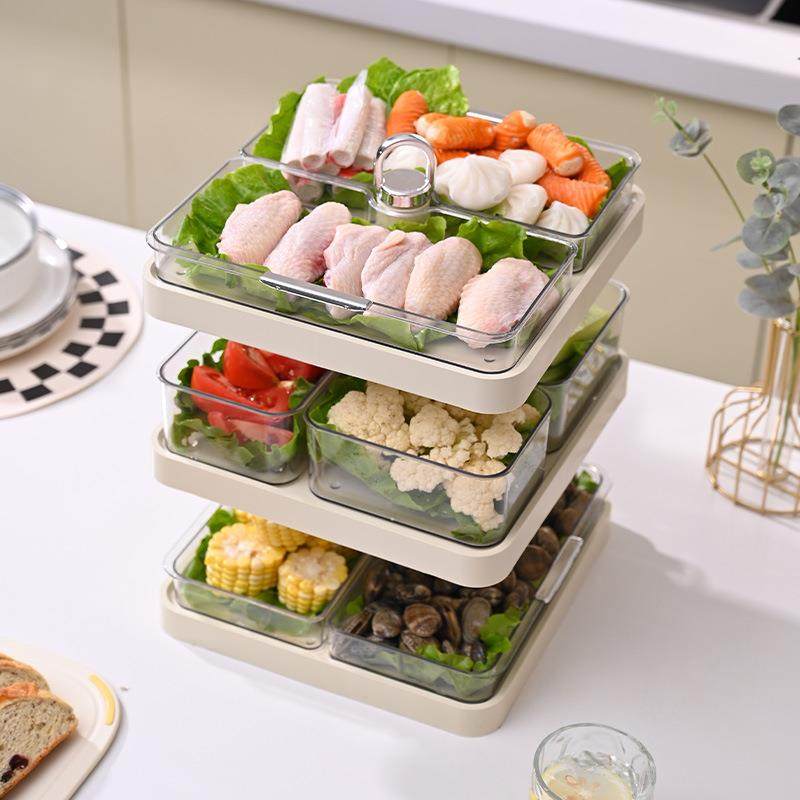 厨房旋锅拼盘分格配菜收纳叠火加备转菜FSO盘家用火锅多功能托盘