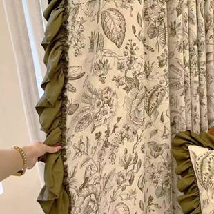 绮梦花园雪尼尔式提花法花复47269古橄榄绿窗帘满客厅卧室地落窗
