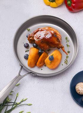 粘Ti蛋-Y钛艺复合纯钛平底锅不锅煎i锅牛排煎锅煎锅凌钻煎锅24CM