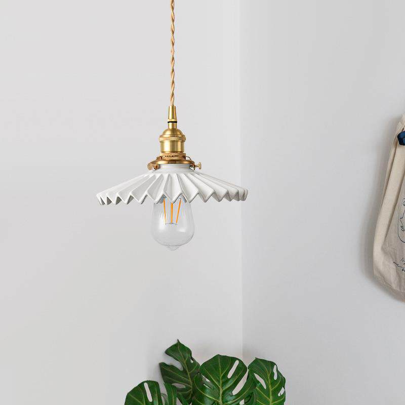 北白色陶瓷吊褶灯欧日式餐厅民宿吧台床百头卧室400客厅复古黄铜