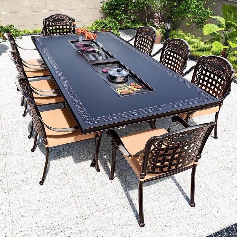 新型户外桌椅电动k烧烤桌庭院铸铝露天户外花园轻型豪华家居休闲