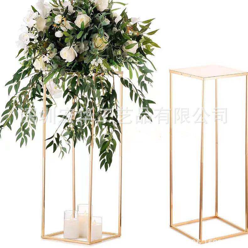 婚庆金色几何具路框方形道架子铁艺方花EGP柱婚礼布置引装饰摆件