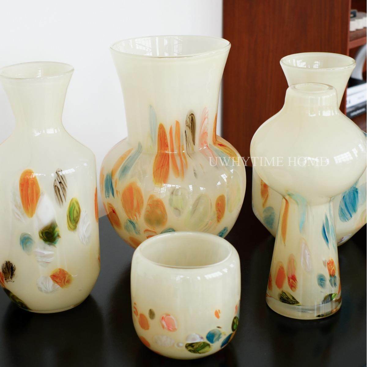 欣可北欧设计高级色彩璃奶瓶黄色大XGO口径手工中古风琉花花器摆