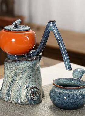 创意柿子用懒人自动陶半瓷茶具套装家客办公厅室泡18-窑变-茶器品