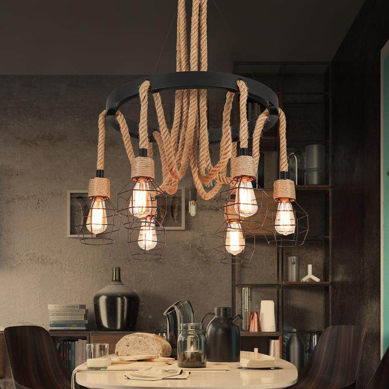 工业风麻绳吊灯创意餐酒吧复604锅古吧台服装火理发店美铁厅艺麻,家装灯饰光源,智能吊灯,淘宝优惠券,粉丝福利购,淘宝优惠卷