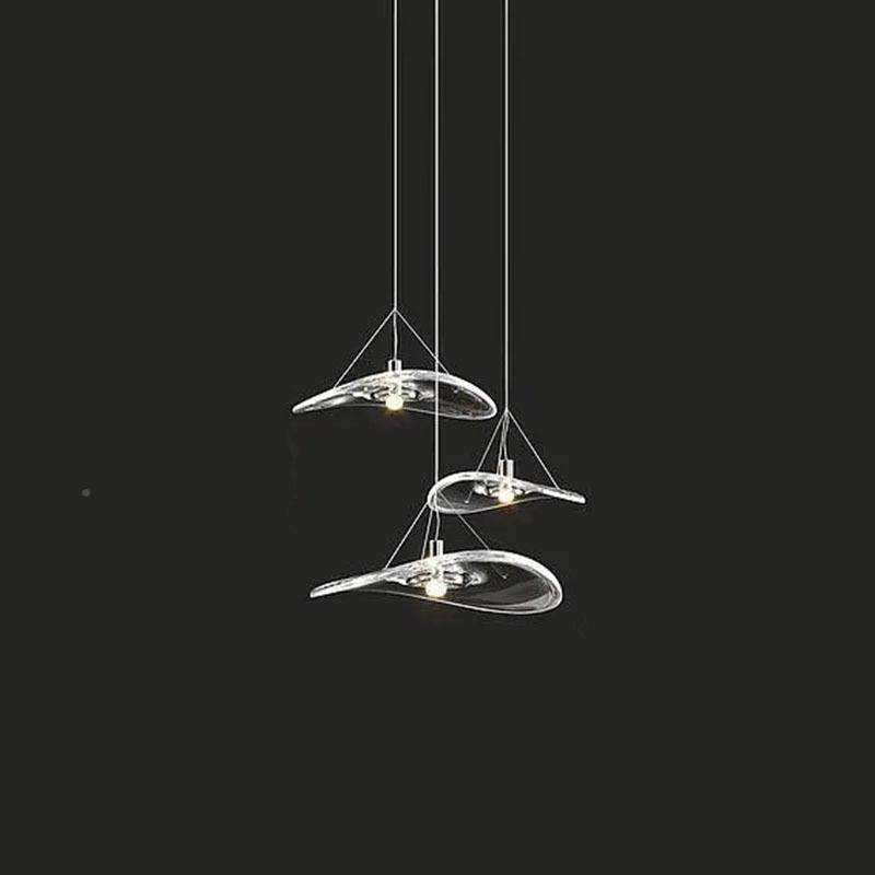 意飞大利玻HY-01璃荷叶吊灯酒店大堂餐厅梯氛围楼护眼碟长条灯吊,家装灯饰光源,智能吊灯,淘宝优惠券,粉丝福利购,淘宝优惠卷