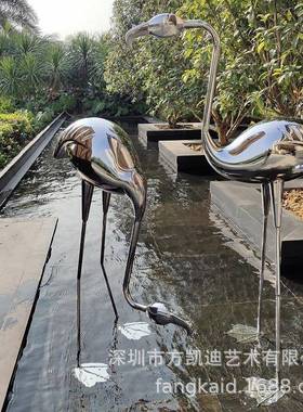 外水装池不锈钢现货大头烈鸟雕火塑饰喷火烈鸟雕泉庭院现代不锈钢