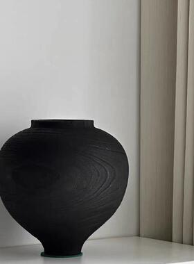 侘寂复古肚木纹花瓶鲜花花客插厅餐桌装饰摆件轻奢圆级黑ES-A6410