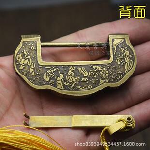中式铸铜仿锁古木横开挂锁老式锁元宝挂锁横开锁红家具仿古铜锁锁