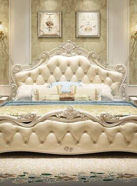 式双床现代简约法式主VPG床简欧人床公粉色皮欧婚床主卧家具组合