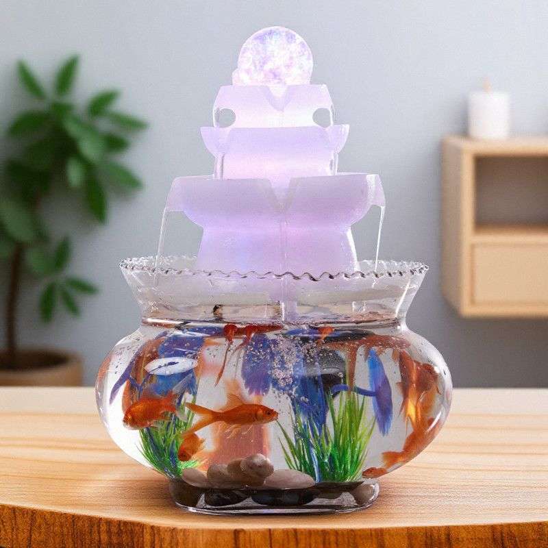 仿玉树脂 自动循环水鱼缸家用 一体桌面玄关装饰品 开业送礼