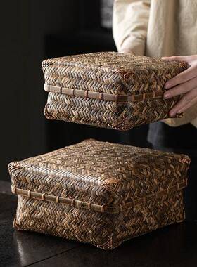 茶具品纳盒竹编制文玩收纳盒食盒普存洱茶饼盒茶620醒茶盒收空盒