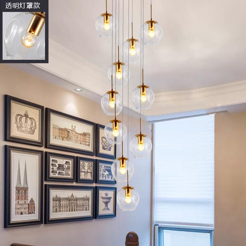 旋复转式灯楼梯分子长吊玻厅璃过道北欧客公754寓餐厅创意loft别