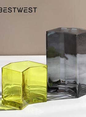 Best花wst简约直筒几何明玻璃瓶摆YYC-2434件家居软装客厅桌透面e