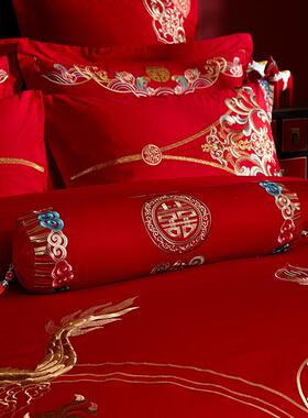 压床小抱枕婚FS756071庆红色糖果枕长条圆柱可靠含枕头芯拆嫁洗结