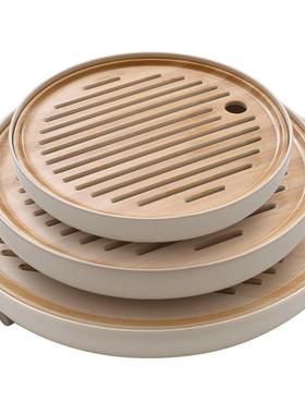 ?用密纹胺茶盘圆功形托盘竹MWD小型夫茶台简约茶海塑料排水式沥家