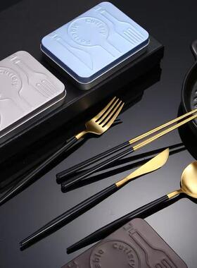 ISA西04不锈钢折叠餐具葡萄牙刀叉勺筷3套装户外旅便行口袋携式套