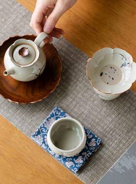 草灰手绘竹漏过滤网茶漏41679套子装一木体瓷茶滤家用茶功夫茶具