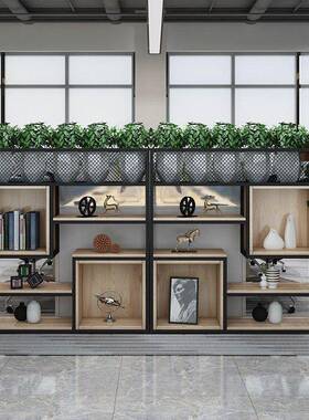 置公物架花业餐厅装饰隔断铁艺架屏CPU风办室客厅书架落地工展示