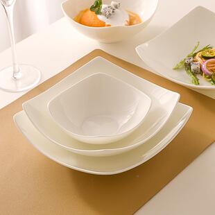 隆玫格ZFW陶瓷餐具四角碗白碗日式深沙盘拉方骨瓷汤碗轻奢方盘亲B