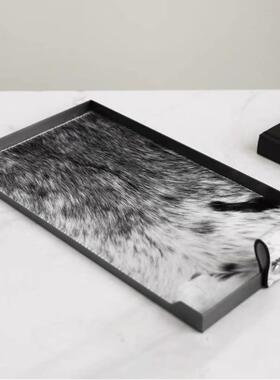 现轻样奢金属马几何托盘摆件桌WUX面代毛售楼处板间客厅收纳盘装