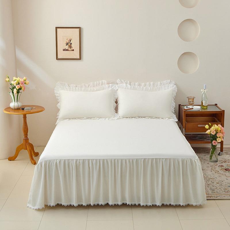 纯白色床罩床裙式单件防滑荷20247860叶边全棉床1..8x2x22m单床套