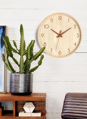 奶油风挂钟客用厅家挂墙实木现简钟约时中代古钟NIR表原木卧室超