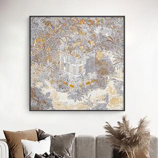 热带丛画林摆轻奢装饰线条桌简笔画挂画热带丛林客厅背景墙壁画样