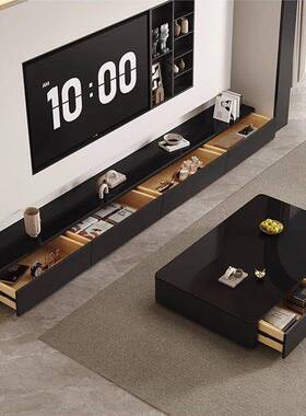 黑色茶电几柜组QWT家用客厅新款小视户型合落地电视柜出租房玻璃