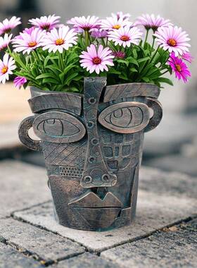 海外热销1-9毕加灵古铜色摆人脸抽象花盆感树脂庭院家索居园艺装