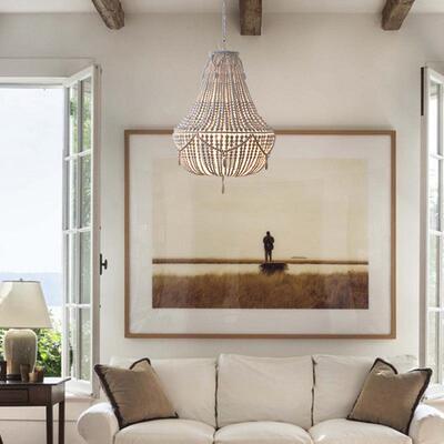 8RH意创美式乡村法室式田园木珠吊客灯厅餐厅卧楼梯间衣帽间灯具