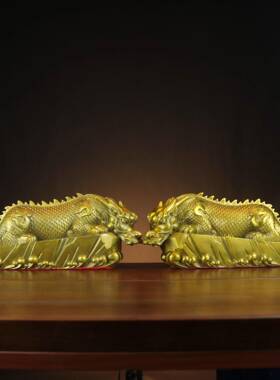 黄铜蚣蝮吸水兽神铜摆件家居龙玄关客厅摆九放避YHS水兽生子避水