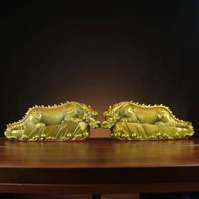 黄铜蚣蝮吸水兽神铜摆件家居龙玄关客厅摆九放避YHS水兽生子避水