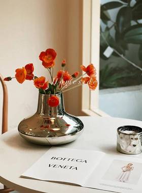 北欧PBP轻奢陶瓷花器电镀银色花花艺摆件客厅桌现瓶摆设餐软装饰