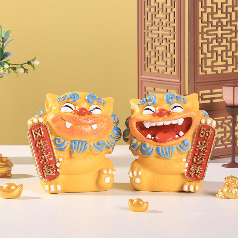 国狮纪潮风爷树脂摆件中式茶醒狮装饰摆设喜庆祝福文创宠念品R2F9