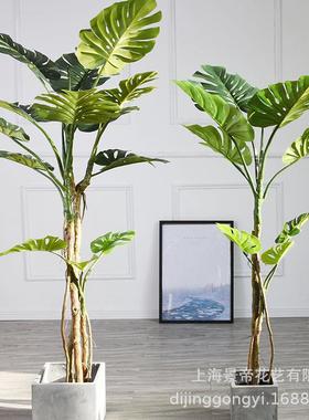 156644北欧仿真家居约物龟背叶家直销落植地简人造厂植物盆景盆栽