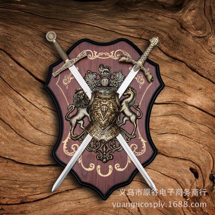 牌工艺/717古盾配/工艺墙壁盔甲装饰品/欧式风剑格KT仿V酒吧壁挂