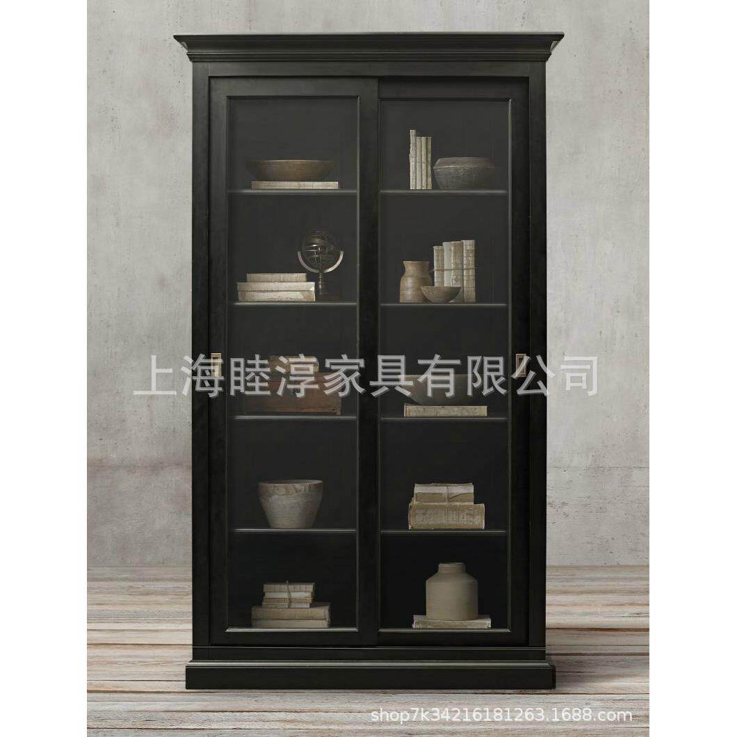 木出口美式乡村实带橡推EBA木立柜储物展示柜餐边柜移门拉门书柜